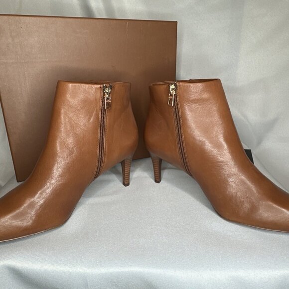 Coach Hickory Saddle Brown Leather Stiletto High Heels Ankle Boots - Picture 3 of 11